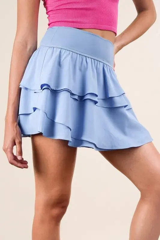 Very J Riffled Tiered Layers Activewear Skirt with Shorts - Love Salve